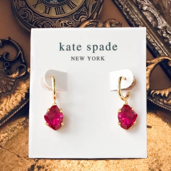 KATE SPADE • Fuchsia Treasure Trove Huggies Hoop Earrings - Picture 3 of 3